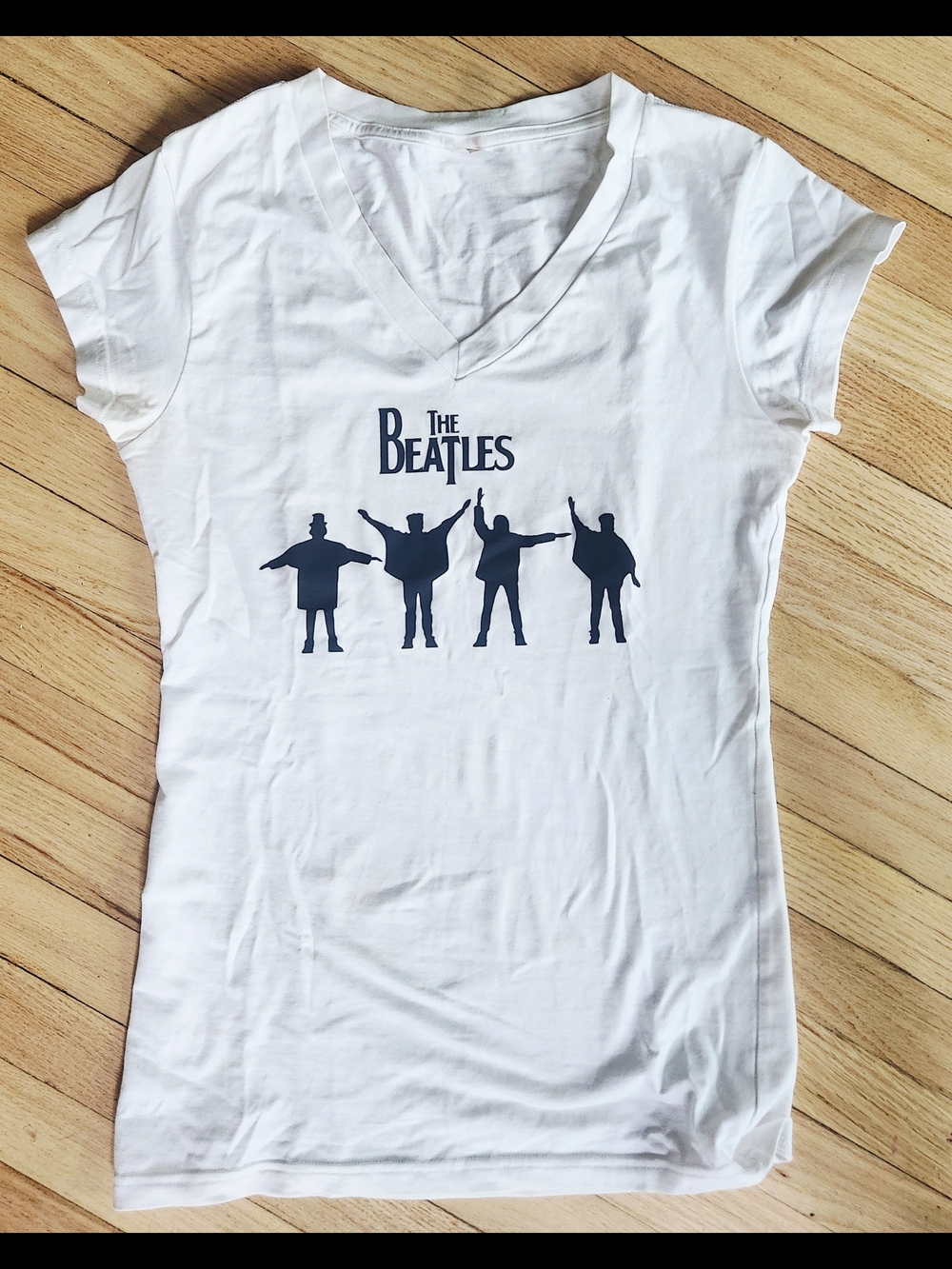 The Beatles White V-Neck Graphic Tee